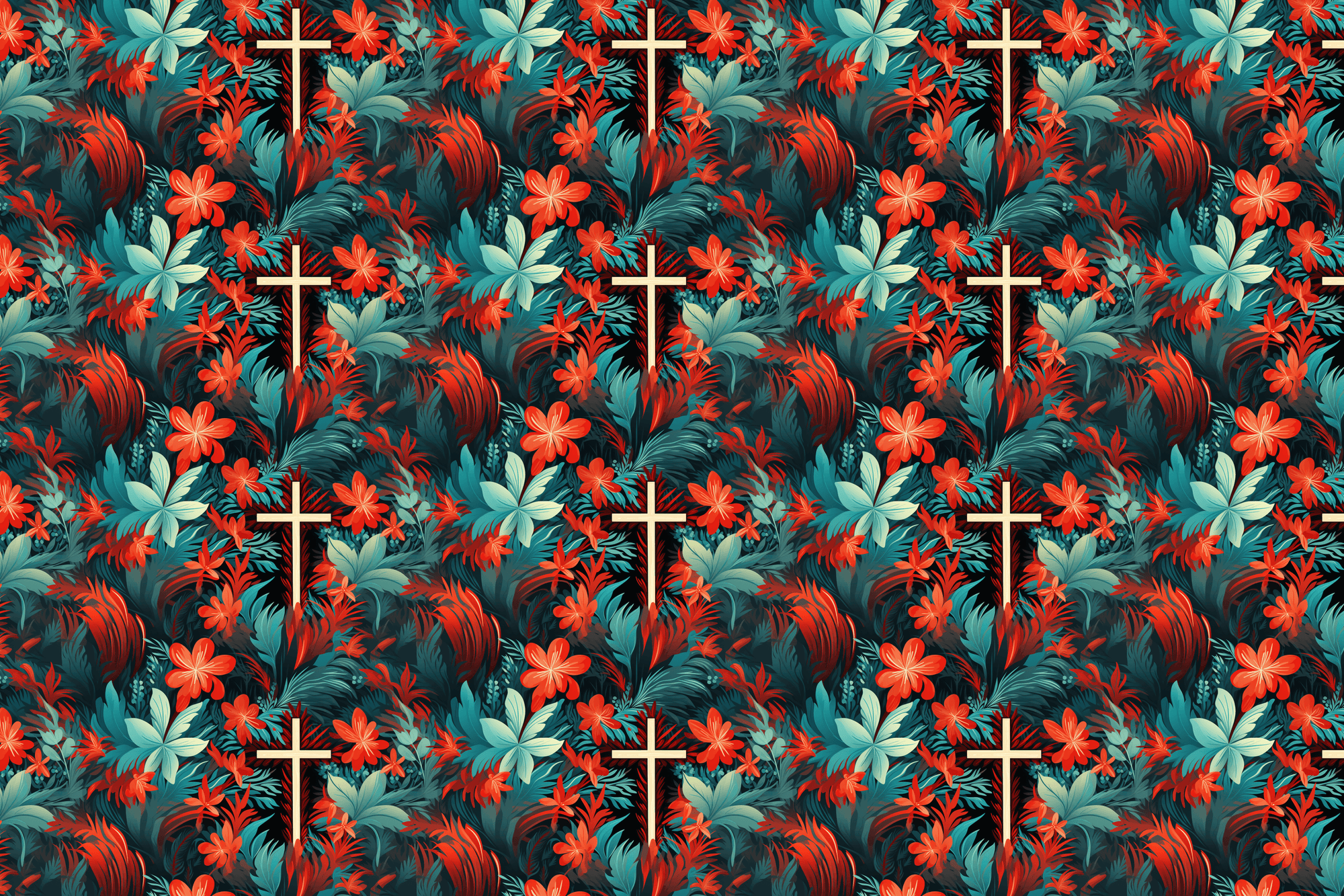 Reverent Reef: Teal Coral Cross Wrapping Paper