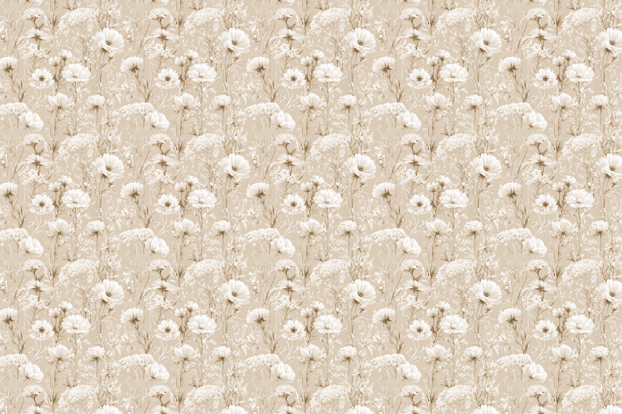 Polite Beige: Vintage Wildflower Wrapping Paper