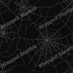 Seamless spiderweb pattern with white threads on a black background.