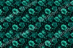 Elegant floral pattern with teal flowers and leaves on a black background.