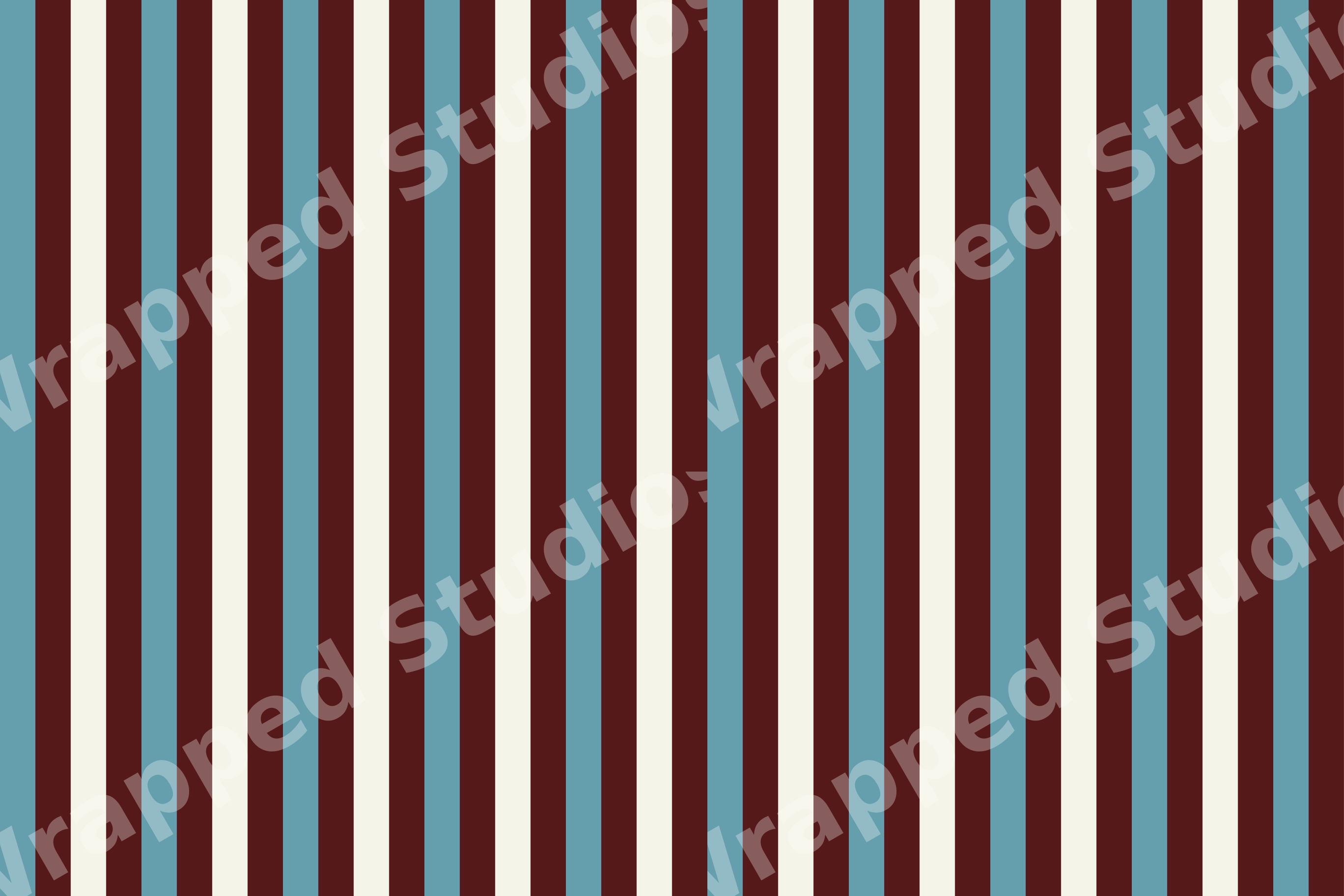 Vintage vertical stripe pattern in burgundy red, muted blue, and cream.