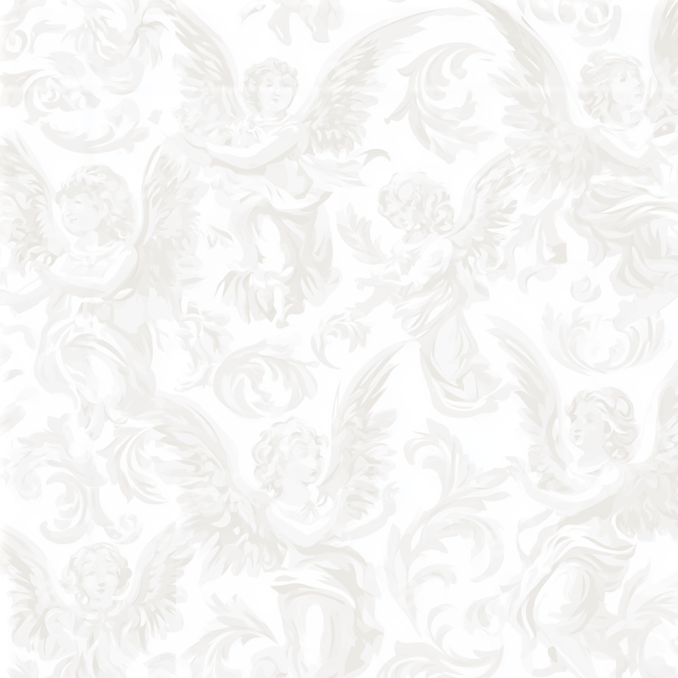 Elegant white baroque angel pattern featuring vintage cherubs and classical scrollwork.
