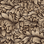 Elegant floral pattern featuring stylized leaves and blossoms in shades of beige and dark brown.