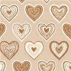 Rustic folk art heart pattern with gingerbread and lace details on a neutral beige background.