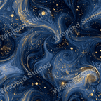 Elegant abstract pattern with swirling blue tones and gold accents.