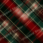 Elegant Christmas tartan pattern in dark green and deep red plaid with distressed gold lines.