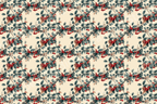 Elegant holly berry pattern with scarlet red berries and muted green leaves on a cream background.