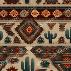 Rustic Southwestern pattern with cacti, geometric shapes, and earth-tone colors.