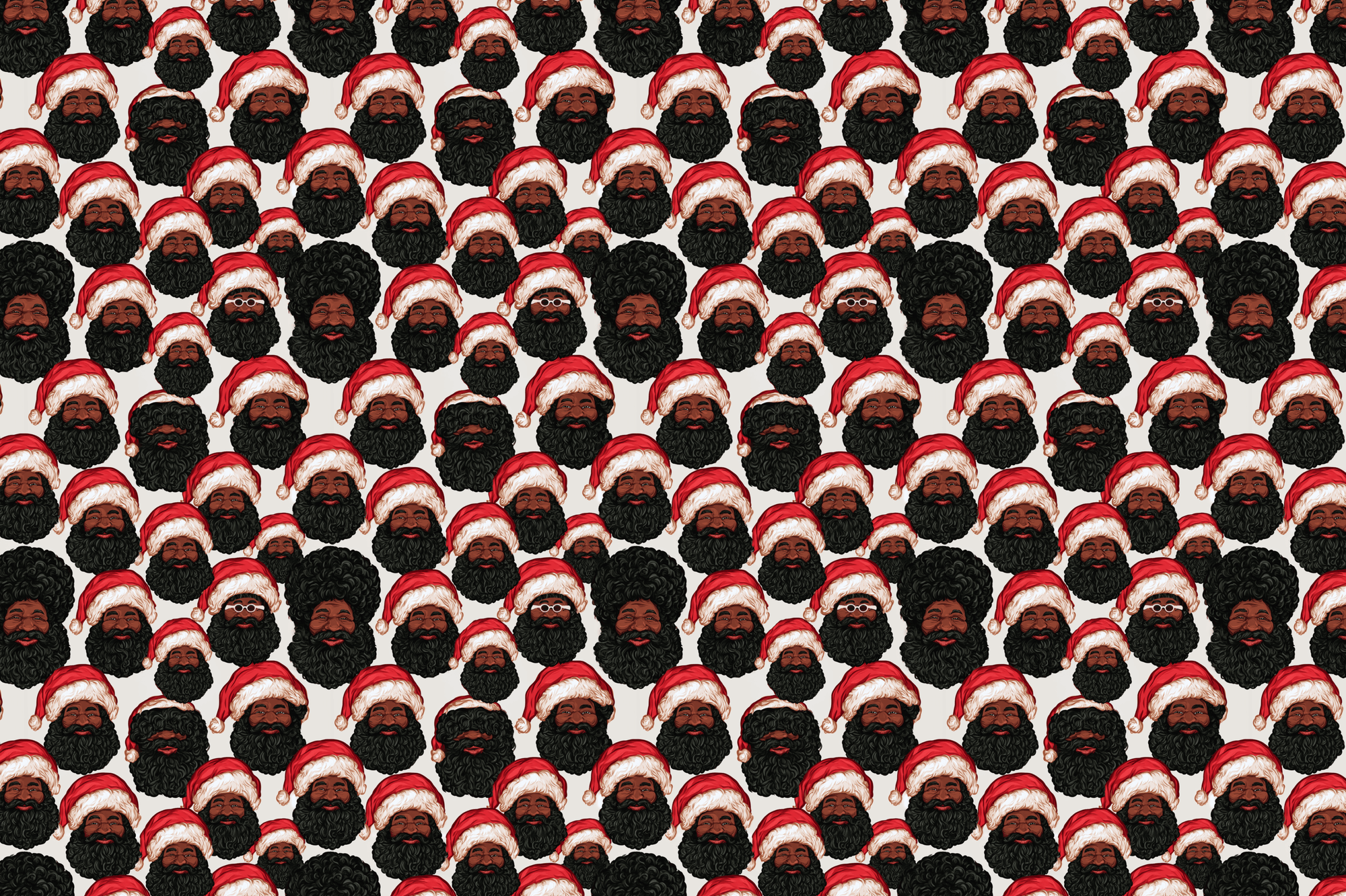 Afro Majesty: Black Santa Christmas Wrapping Paper (white background)