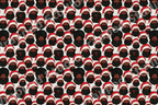 Festive Black Santa pattern featuring illustrated African American Santa Claus faces on a cream background.