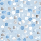 Seamless polka dot pattern in light blue, white and silver with a textured finish.