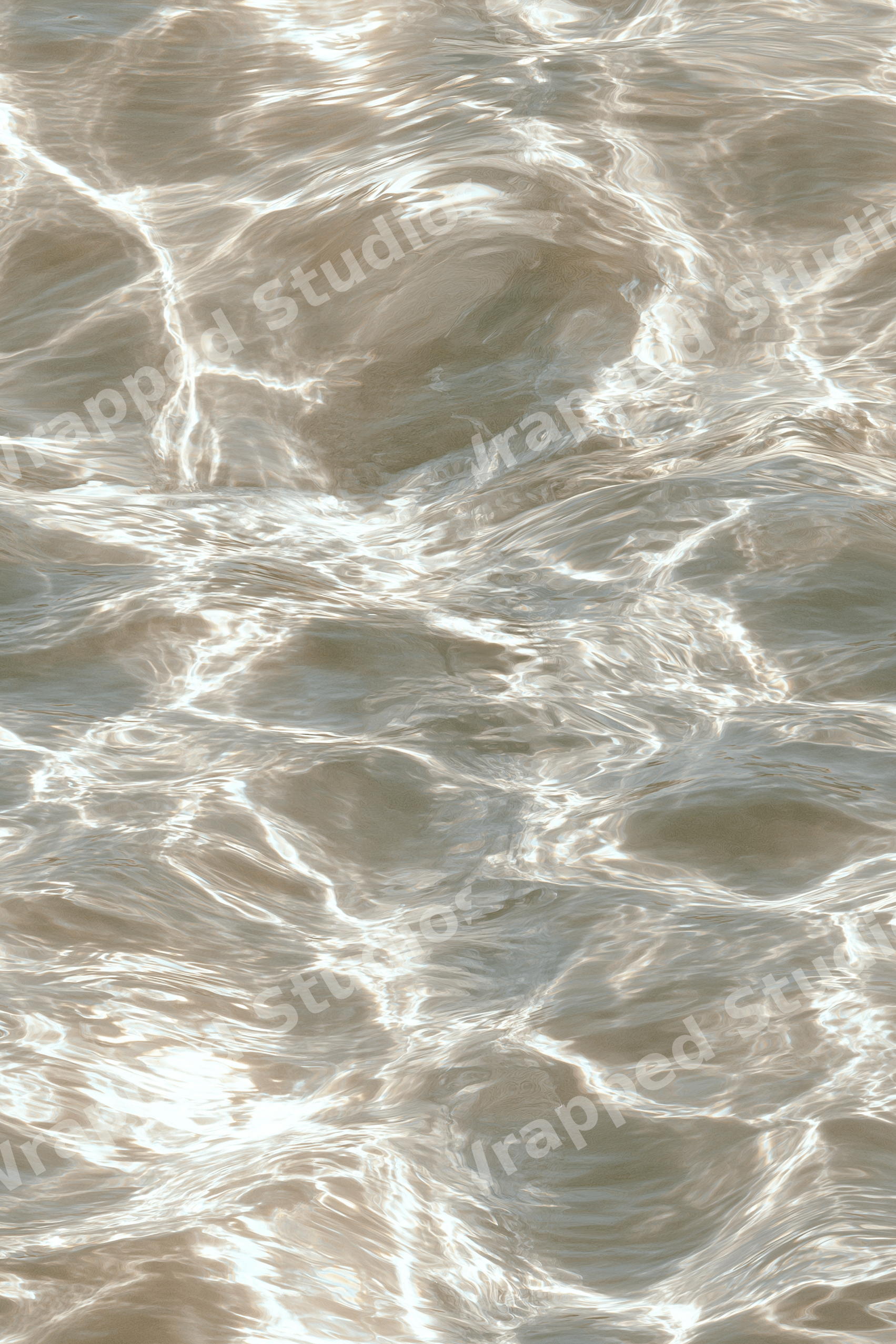 Seamless beige water ripple pattern with shimmering sunlight reflections and a serene liquid texture.