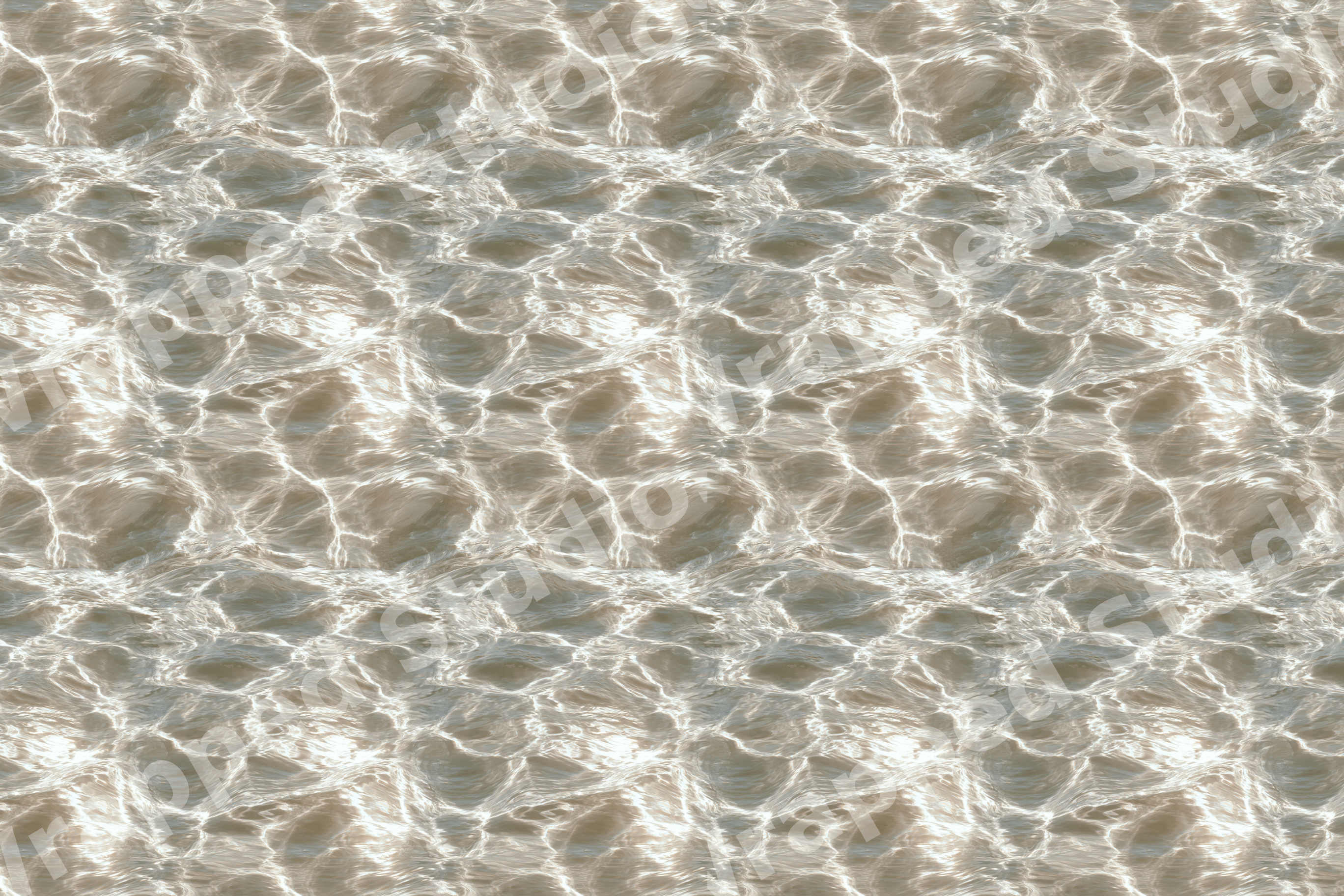 Seamless water ripple pattern in neutral beige with shimmering light caustics.