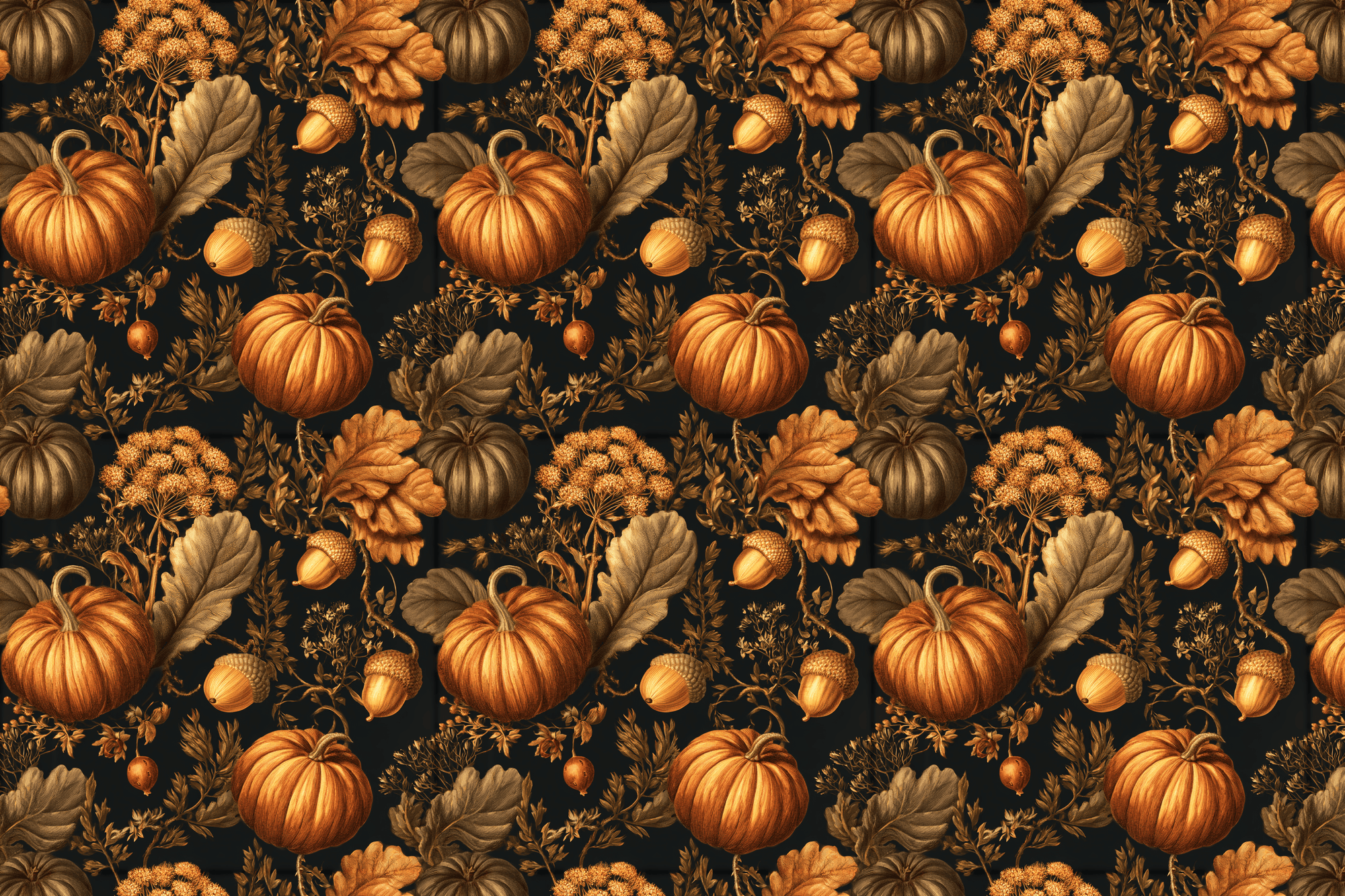 Bountiful Botanicals: Old World Autumn Pumpkin Wrapping Paper