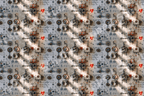 Whimsical retro robot pattern with gears and red hearts in a hand-drawn steampunk sketch style.