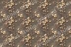 Elegant vintage botanical design with cream flowers and berry branches on a textured brown background.