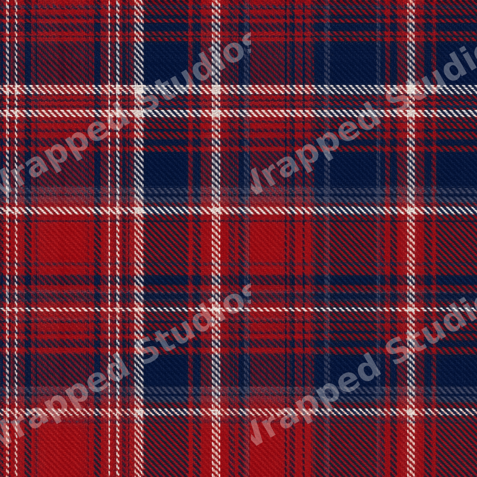 Classic red and navy blue tartan plaid pattern with white accent lines.
