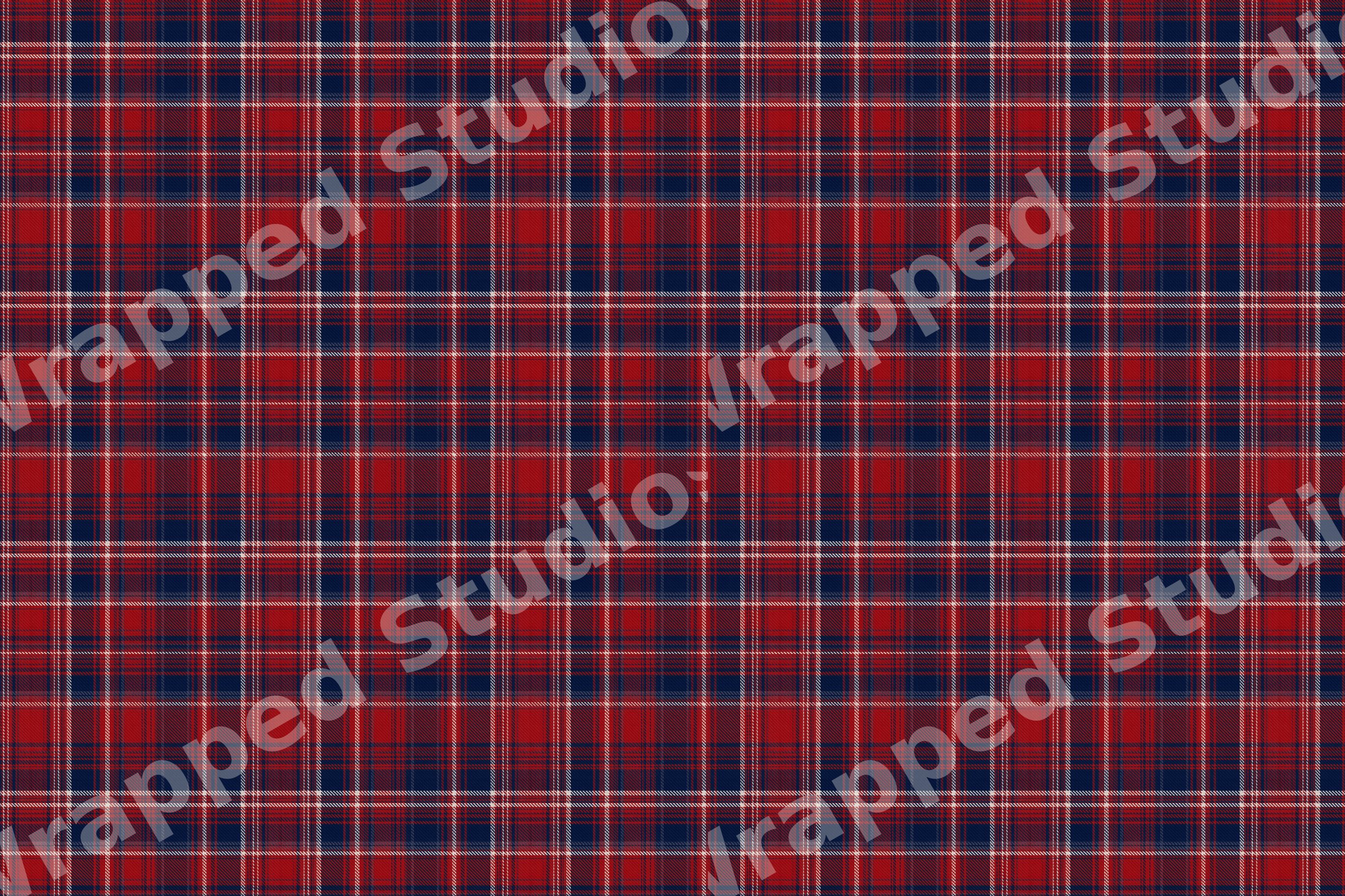 Traditional red and navy blue tartan plaid pattern with thin white stripes.