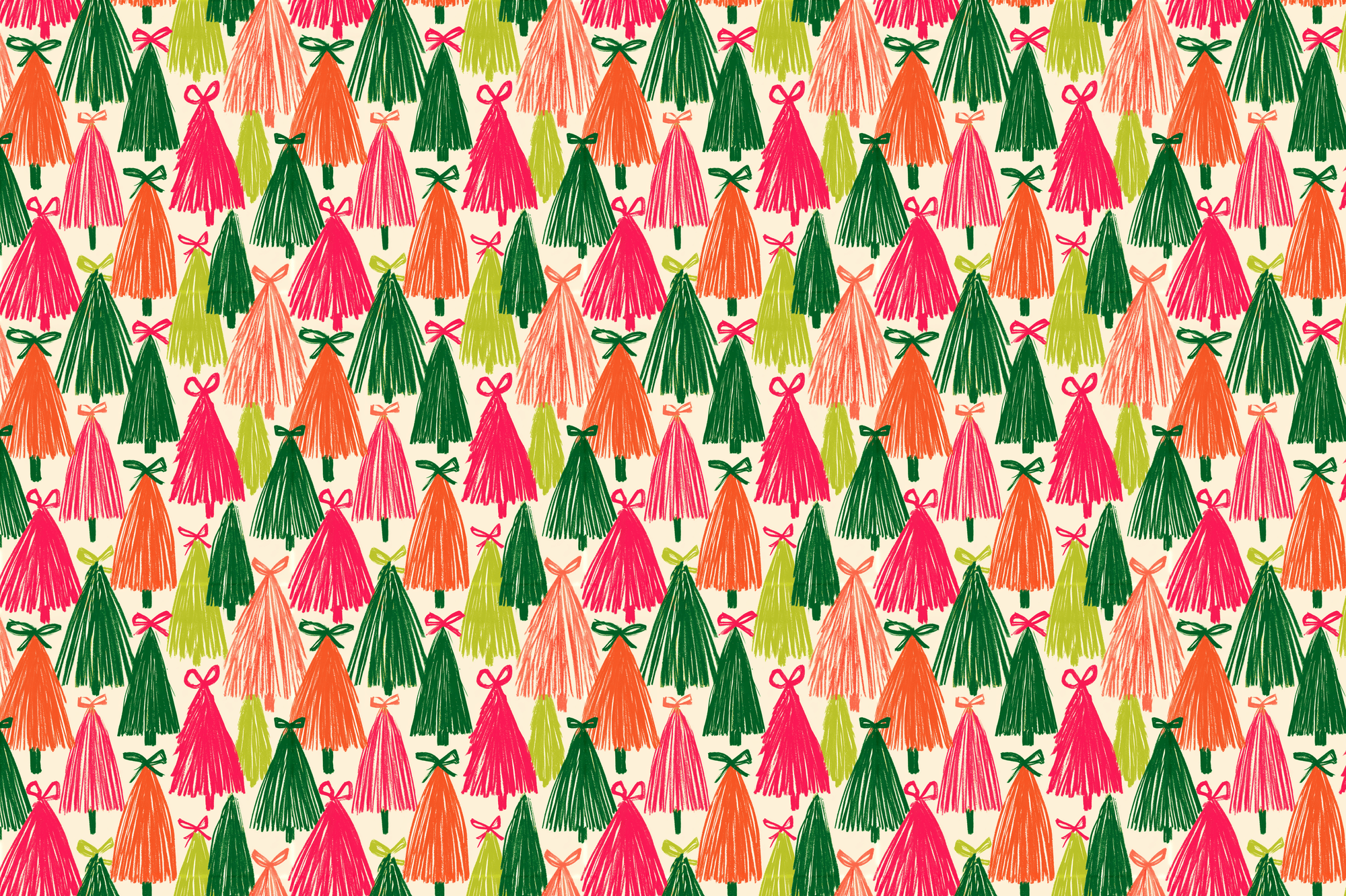 Scribbled Spruce: Colorful Christmas Trees Wrapping Paper