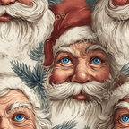 Festive Santa Claus portrait pattern in red, white, and blue with evergreen sprigs.