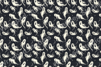 Spooky pattern with cute cartoon ghosts and stars on a dark background.