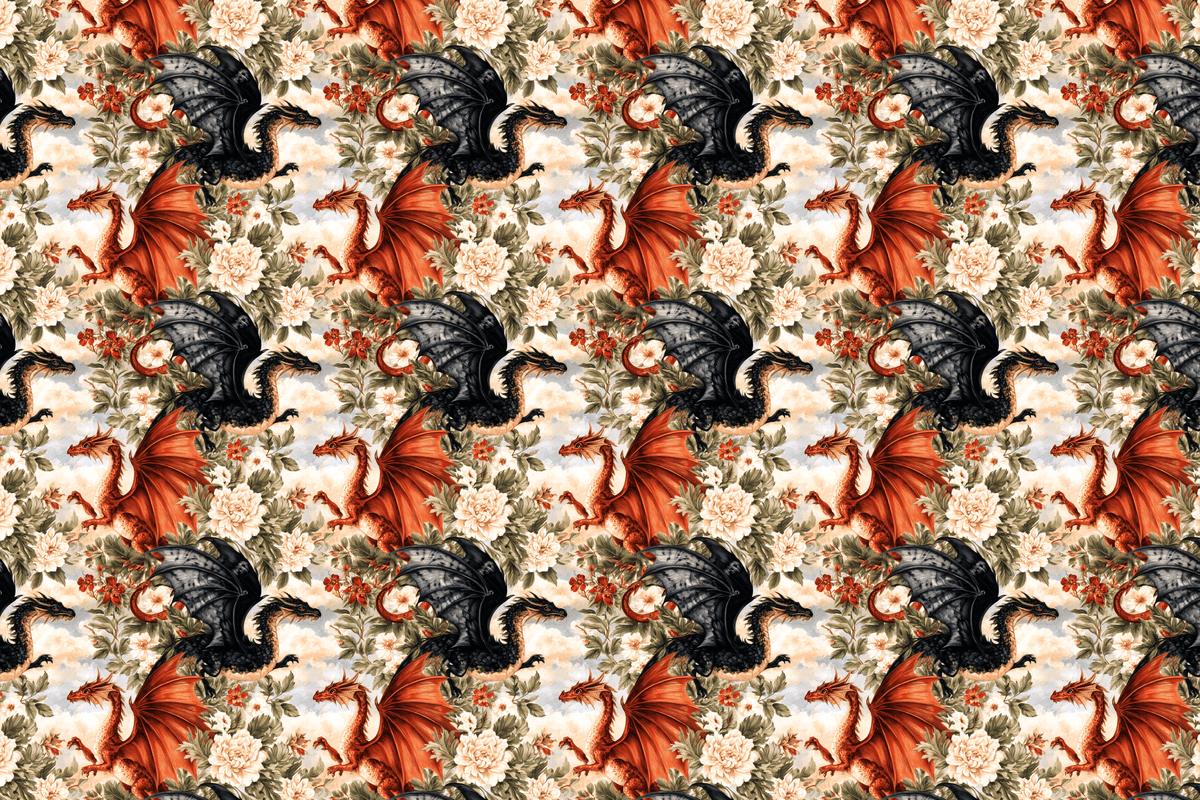 Draconic Party: Vintage Dragon Floral Wrapping Paper