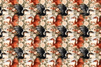 Vintage fantasy dragon floral pattern with red and black dragons among cream botanical peonies.