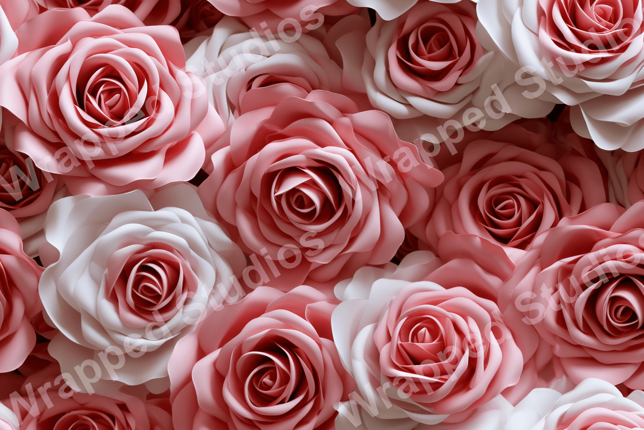 Romantic floral pattern featuring blush pink and white roses in a delicate, elegant style.