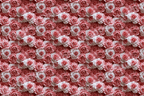 Dense floral pattern of soft pink and white roses, an elegant and romantic design.