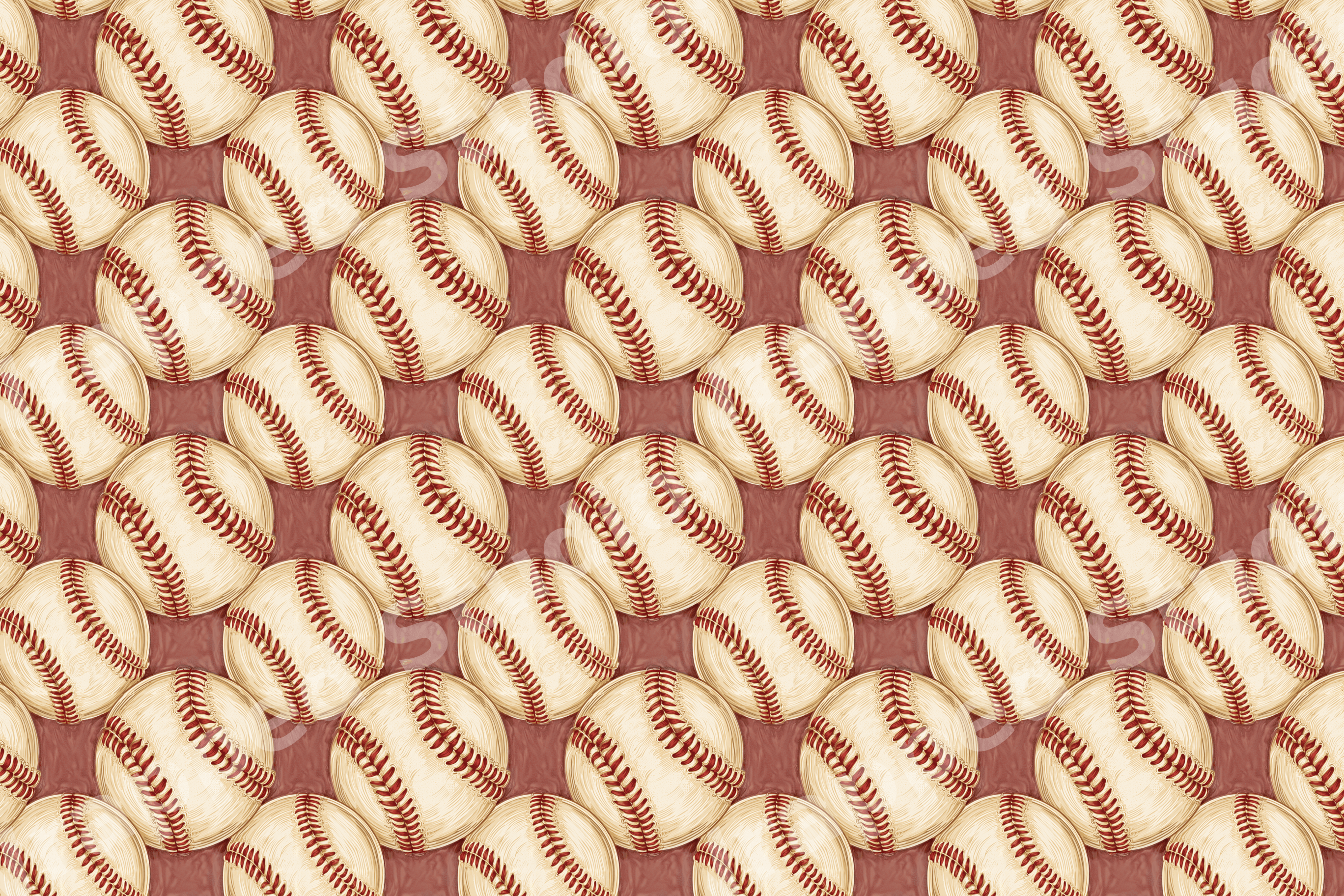 Vintage baseball seamless pattern featuring cream baseballs with red stitching on a warm brown background.