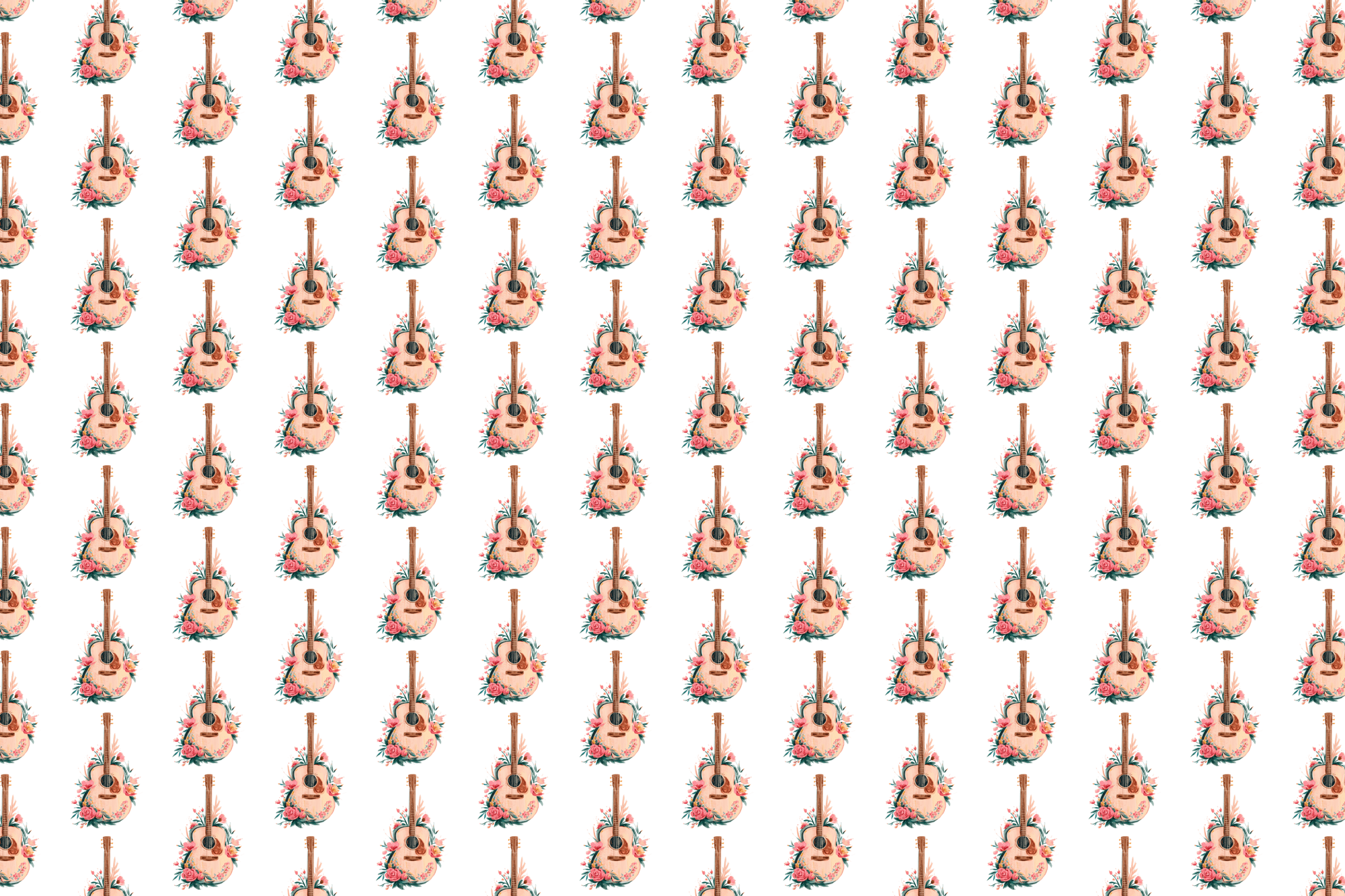 Melodic Meadows: Floral Guitar Wrapping Paper