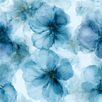 Elegant blue floral pattern with delicate, translucent alcohol ink watercolor flowers.