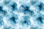 Elegant blue floral pattern featuring translucent watercolor blossoms in a seamless alcohol ink design.