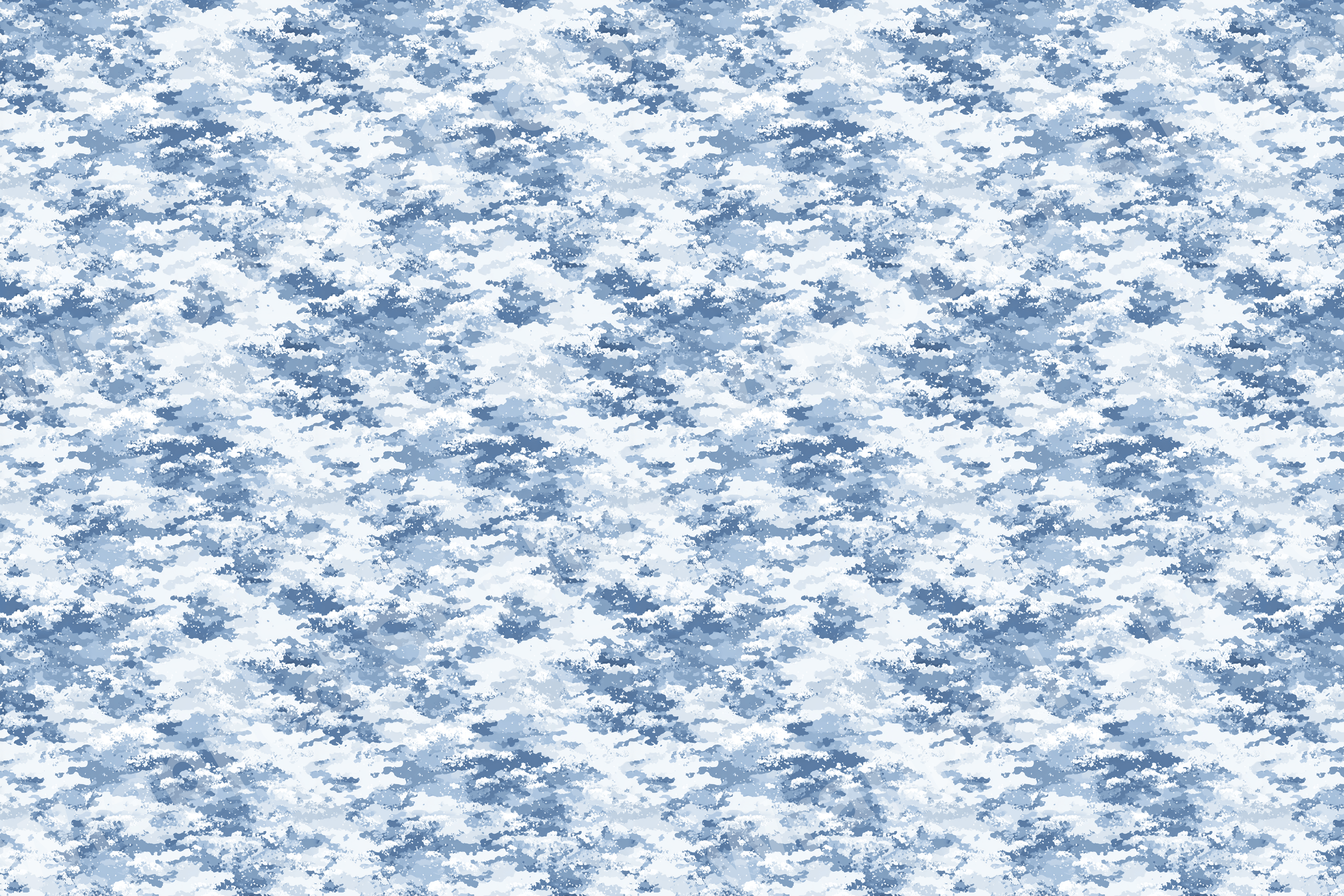 Abstract camouflage pattern in shades of blue and white.