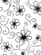 Minimalist black and white floral pattern with whimsical hand-drawn flowers and curling vines.