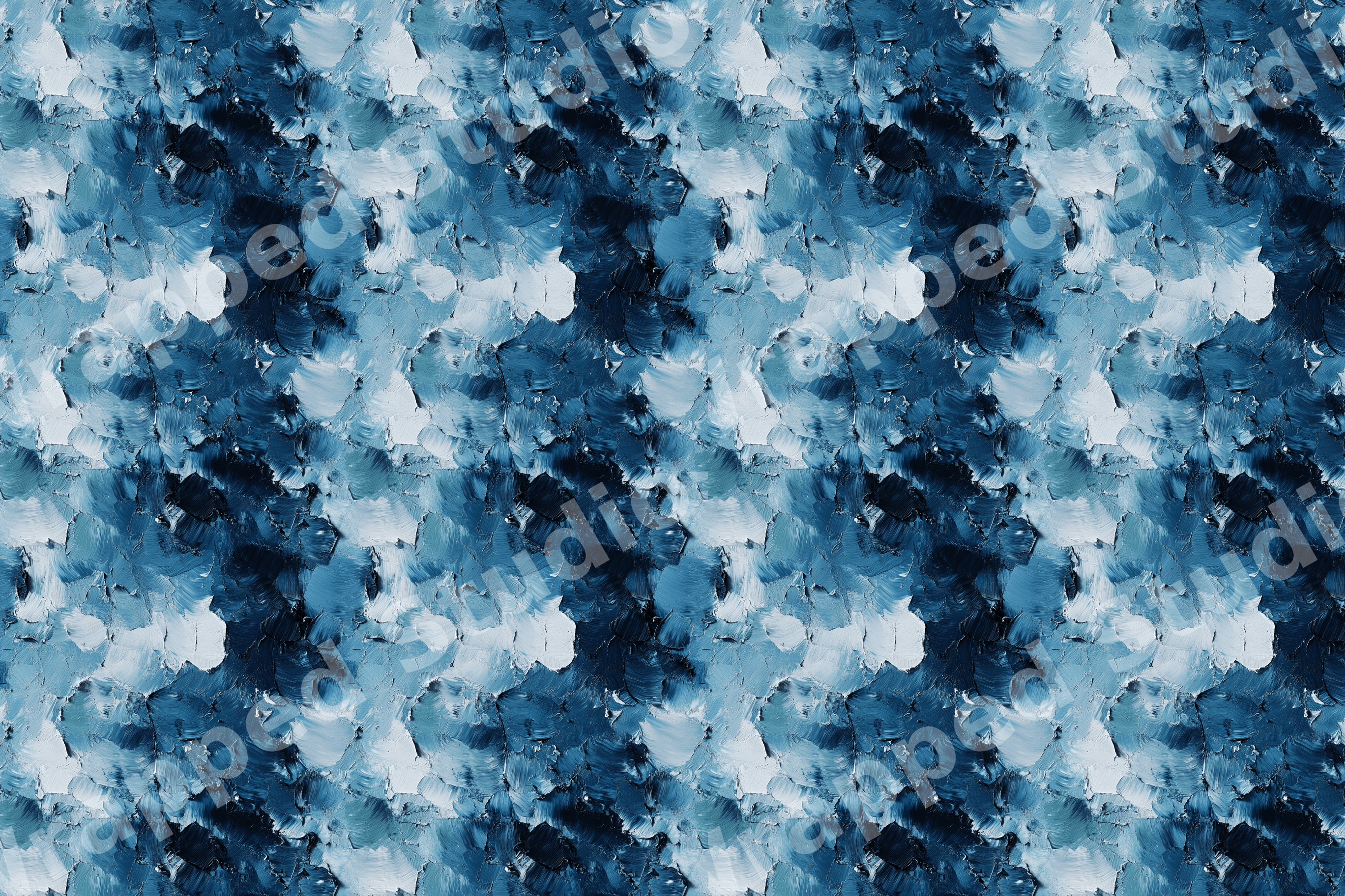 Modern abstract print featuring a textured navy and light blue oil paint palette knife pattern.
