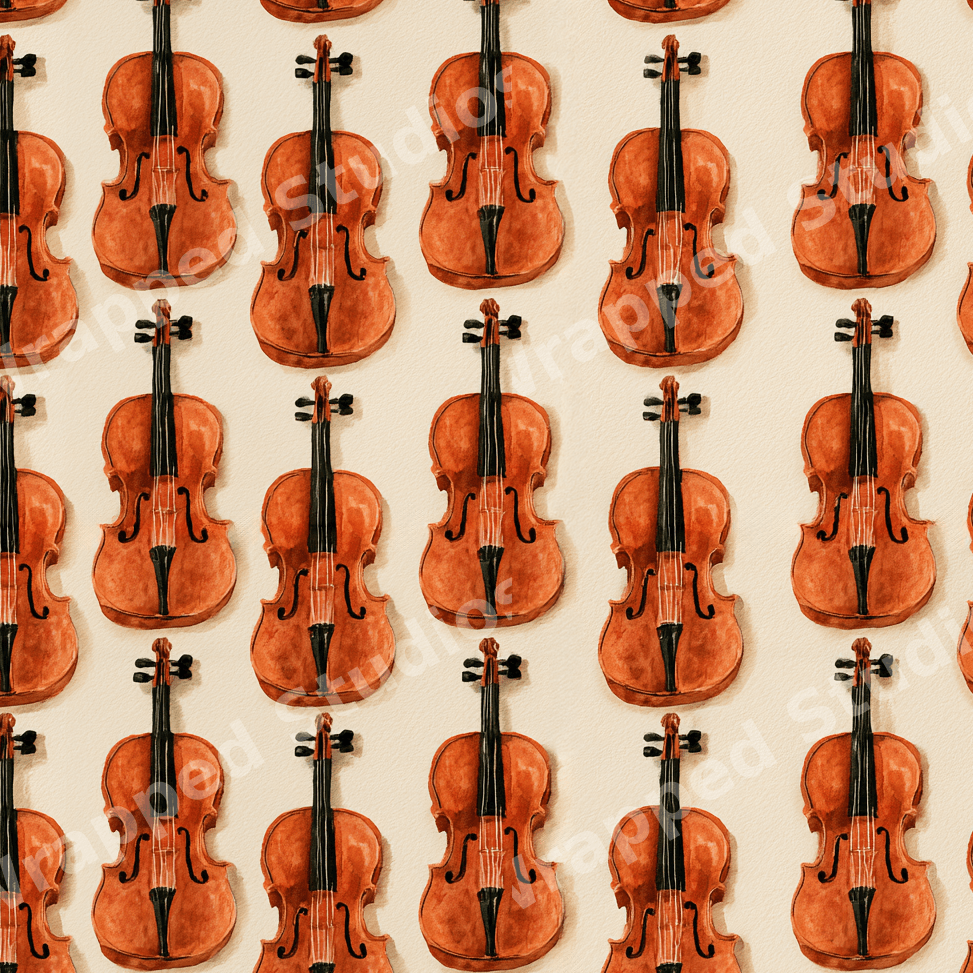 Vintage watercolor violin pattern featuring hand-painted musical instruments on a warm cream background.