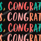 Playful typography pattern featuring colorful hand-lettered congrats text on a black background.