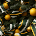 Striped pattern in dark green, gold, and white colors.
