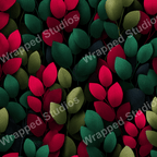 Seamless leaf pattern with textured red, green and yellow tones on a dark background.
