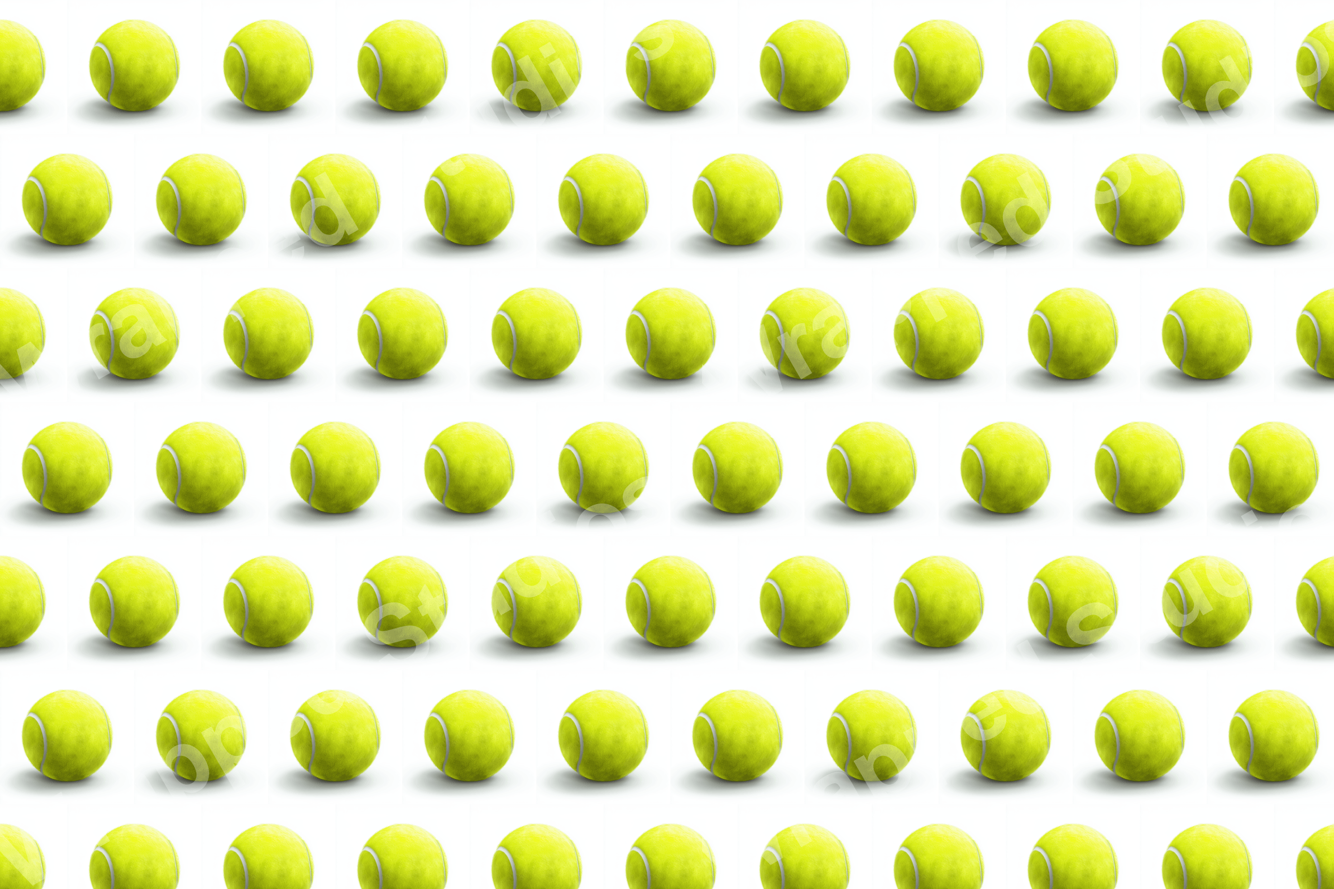 Repeating yellow tennis ball pattern on a white background.
