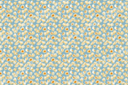 Playful watercolor popcorn pattern featuring scattered yellow kernels on a dusty blue background.