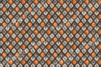 Rustic geometric diamond pattern with textured orange wood grain and distressed blue-grey marble tiles.