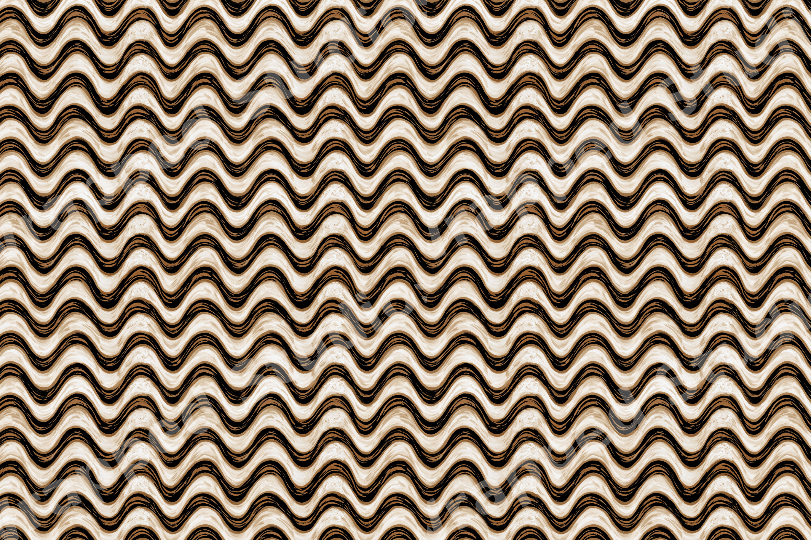 Modern boho geometric pattern with retro wavy stripes in textured black, cream, and beige.