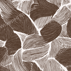 Brown and white abstract pattern with curved organic shapes and a textured, linear effect.