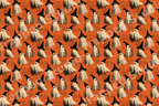 Spooky vintage Halloween pattern featuring cute hand-drawn ghosts in witch hats on a textured orange background.