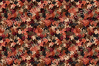 Seamless autumn leaf pattern design in shades of red, brown, tan and gray.
