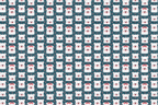 Cute seamless polar bear pattern with white cartoon bears and pink hearts on a dark blue background.