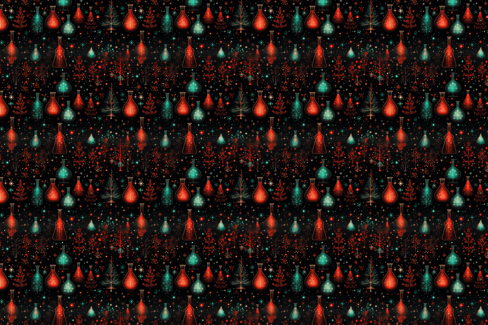 Science Christmas Wrapping Paper: Test Tubes, Beakers, Trees
