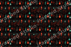 Magical science pattern with glowing red and teal potion bottles and starry pine trees on black.